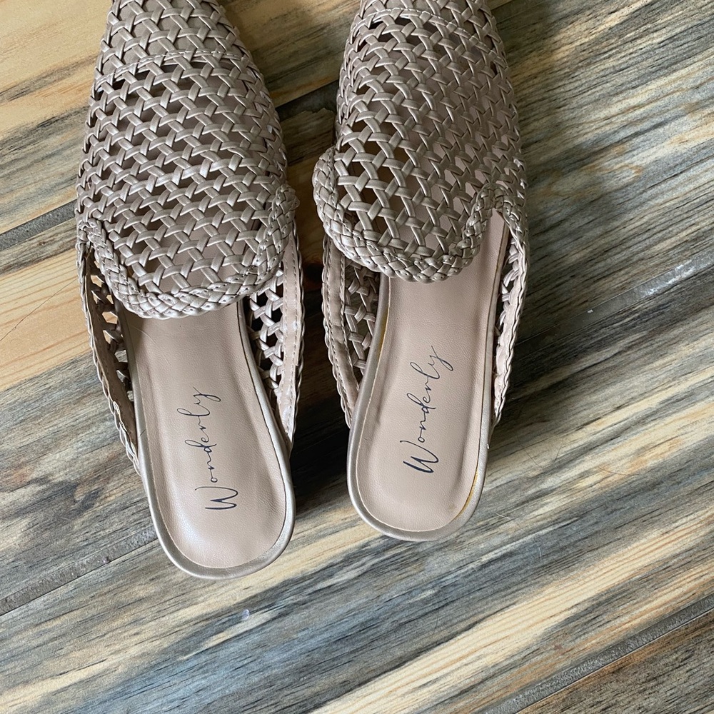 Wonderly Tan Mules with Woven Design